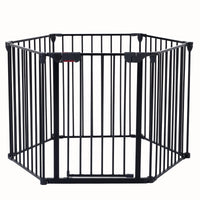 HKM-3062333 Adjustable 150-Inch Metal Safety Gate with Walk-Through Door for Pets, Kids, and Fireplaces