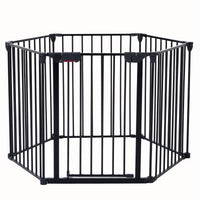 HKM-3062333 Adjustable 150-Inch Metal Safety Gate with Walk-Through Door for Pets, Kids, and Fireplaces