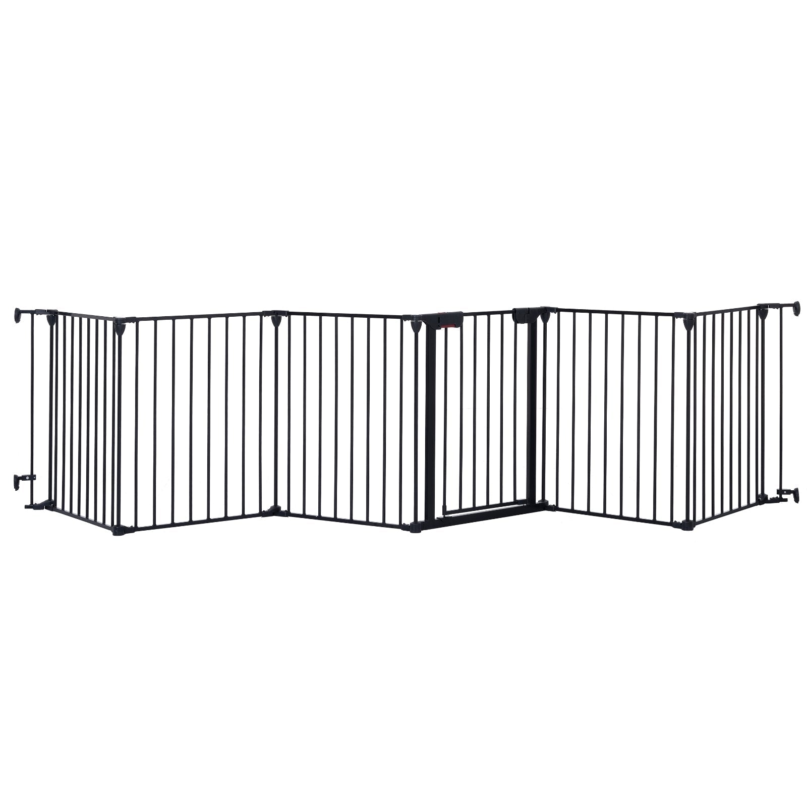 HKM-3062333 Adjustable 150-Inch Metal Safety Gate with Walk-Through Door for Pets, Kids, and Fireplaces