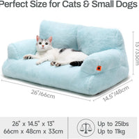 HKM-3062589 Cozy Washable Plush Cat Bed with Non-Slip Bottom, 26x19x13 Inch Pet Couch for Small Dogs and Cats, Blue