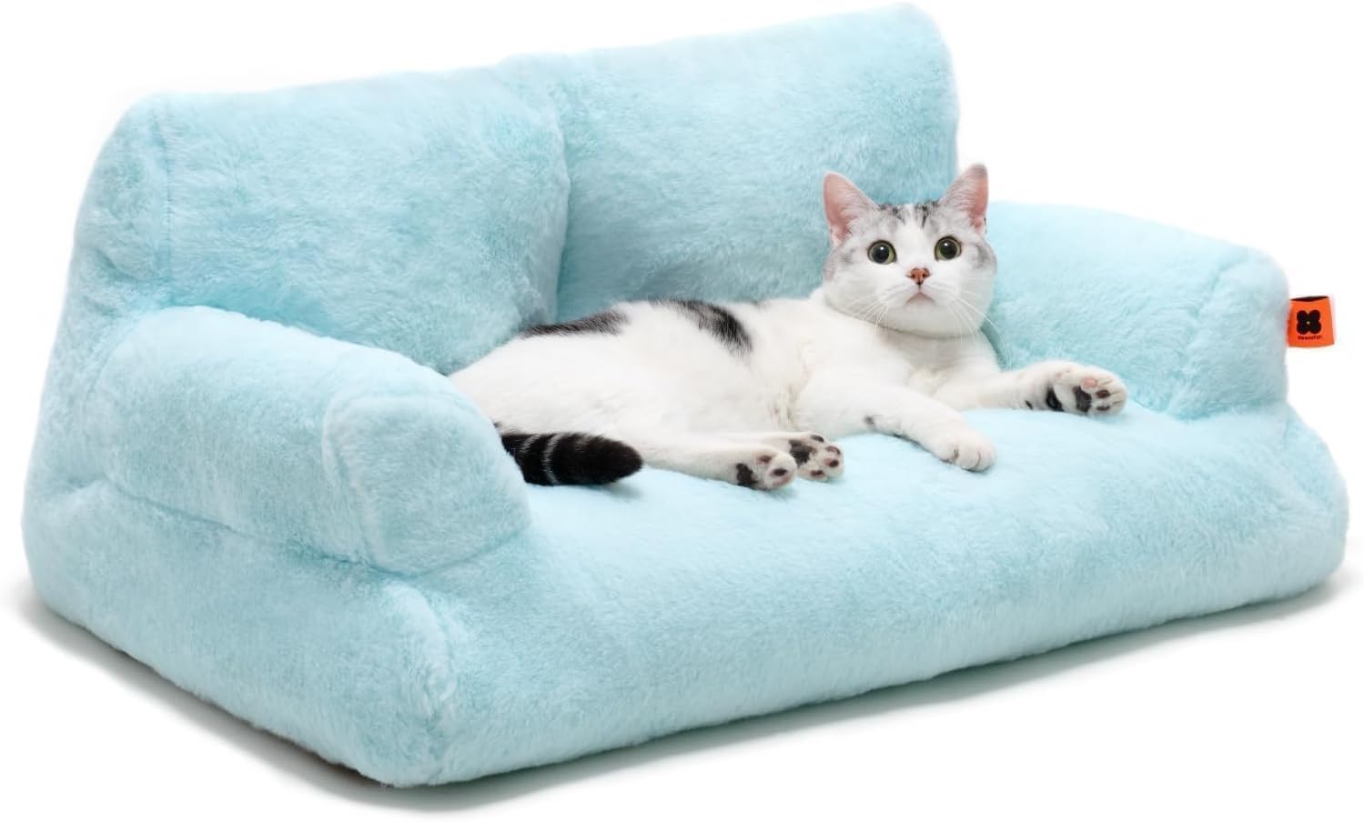 HKM-3062589 Cozy Washable Plush Cat Bed with Non-Slip Bottom, 26x19x13 Inch Pet Couch for Small Dogs and Cats, Blue