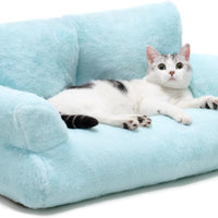 HKM-3062589 Cozy Washable Plush Cat Bed with Non-Slip Bottom, 26x19x13 Inch Pet Couch for Small Dogs and Cats, Blue