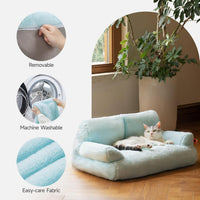 HKM-3062589 Cozy Washable Plush Cat Bed with Non-Slip Bottom, 26x19x13 Inch Pet Couch for Small Dogs and Cats, Blue