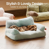 HKM-3062589 Cozy Washable Plush Cat Bed with Non-Slip Bottom, 26x19x13 Inch Pet Couch for Small Dogs and Cats, Blue