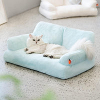 HKM-3062589 Cozy Washable Plush Cat Bed with Non-Slip Bottom, 26x19x13 Inch Pet Couch for Small Dogs and Cats, Blue
