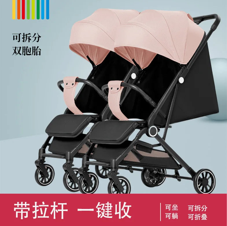 HKM-306259 Twin Baby Stroller Pram with Two-Seating Models - Foldable and Adjustable