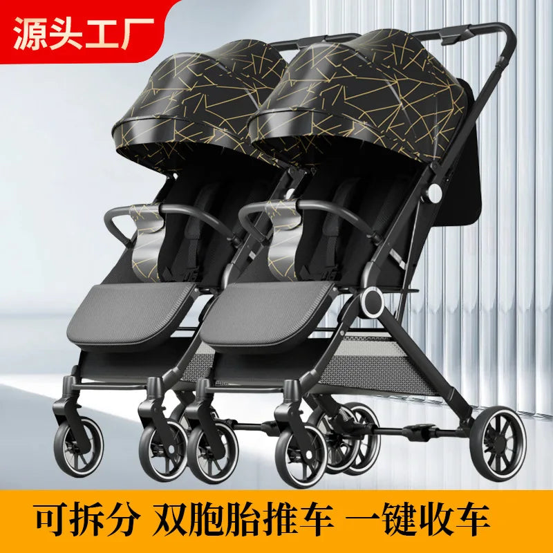 HKM-306259 Twin Baby Stroller Pram with Two-Seating Models - Foldable and Adjustable