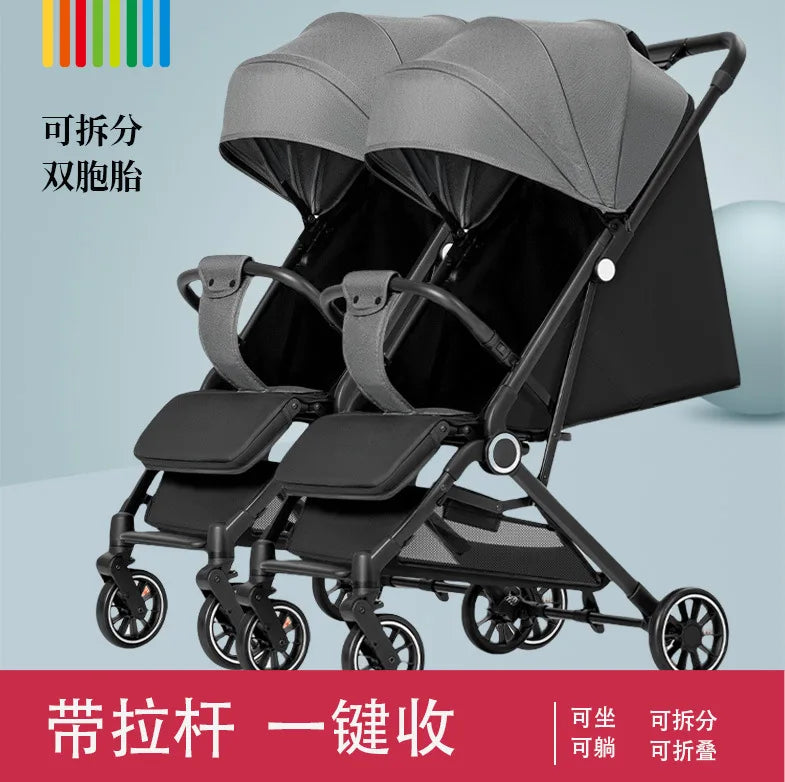 HKM-306259 Twin Baby Stroller Pram with Two-Seating Models - Foldable and Adjustable
