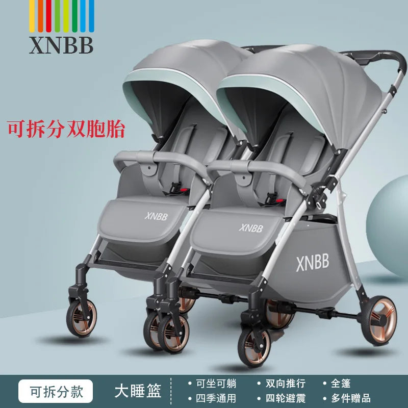HKM-306259 Twin Baby Stroller Pram with Two-Seating Models - Foldable and Adjustable