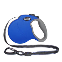HKM-3063741 Automatic Retractable Dog Leash - Durable Nylon, Scalable Lengths of 4m (S) and 5m (L) in Blue, Black, and Red