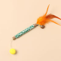 HKM-3064765 Molar Cat Teaser Toy with Feather and Bell - Colorful Ropes and Balls