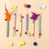 HKM-3064765 Molar Cat Teaser Toy with Feather and Bell - Colorful Ropes and Balls