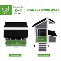 HKM-3067581 Portable Chicken Coop with Wheels - Spacious Design for 2-4 Chickens, Easy Mobility and Secure Nesting Box