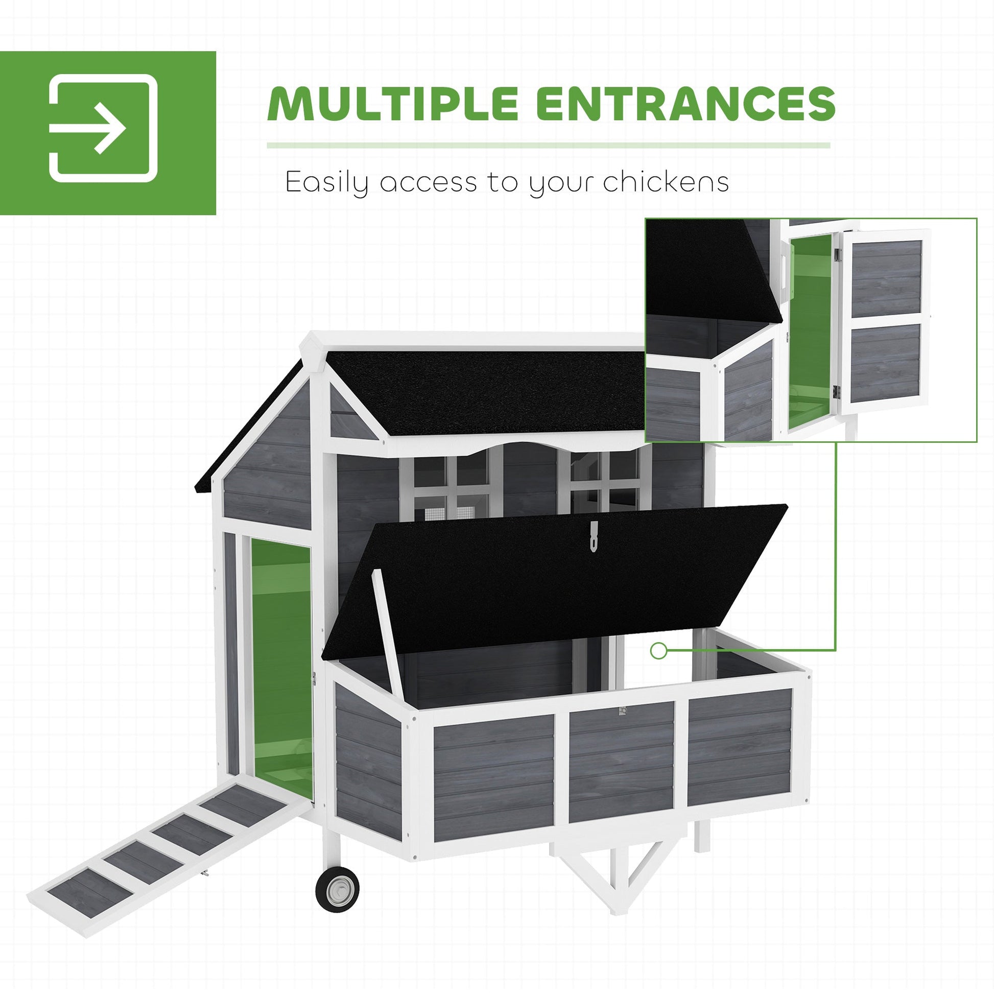 HKM-3067581 Portable Chicken Coop with Wheels - Spacious Design for 2-4 Chickens, Easy Mobility and Secure Nesting Box