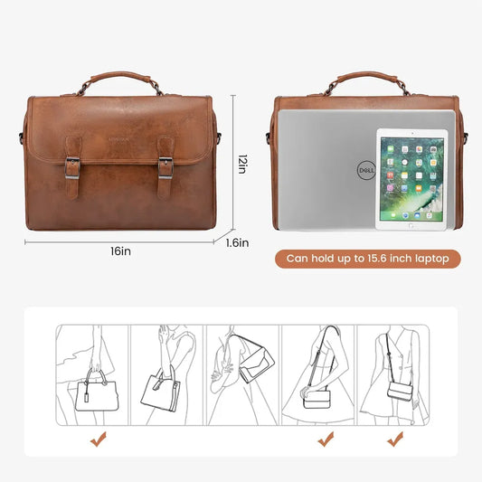 HKM-306771 Vintage Leather Messenger Bag for Women - Large Briefcase Satchel for Laptops and Daily Use