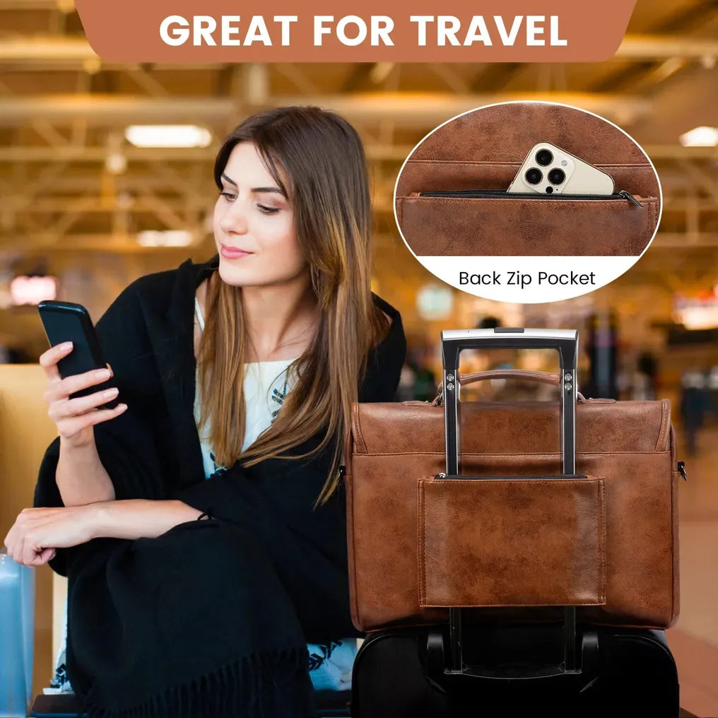 HKM-306771 Vintage Leather Messenger Bag for Women - Large Briefcase Satchel for Laptops and Daily Use