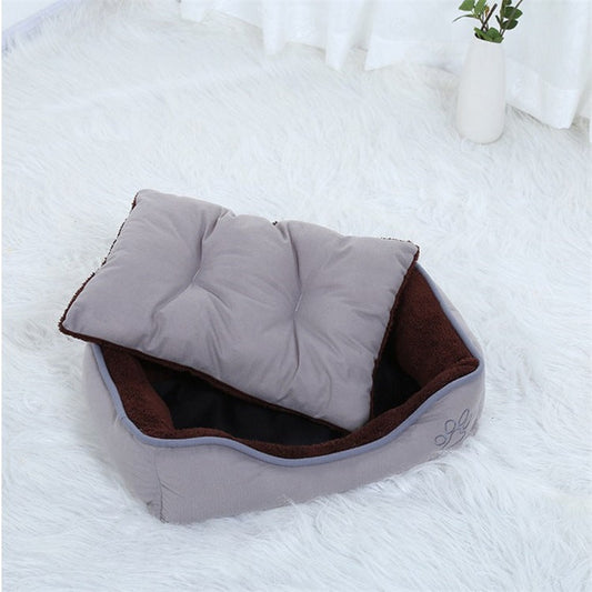 HKM-3067965 Cozy Footprint Embroidery Square Nest for Pets - Available in Coffee and Beige