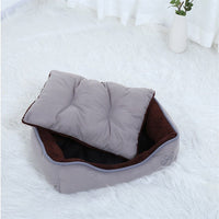 HKM-3067965 Cozy Footprint Embroidery Square Nest for Pets - Available in Coffee and Beige