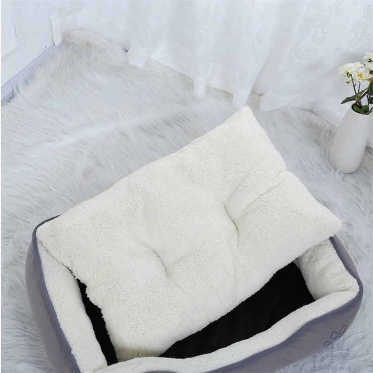 HKM-3067965 Cozy Footprint Embroidery Square Nest for Pets - Available in Coffee and Beige