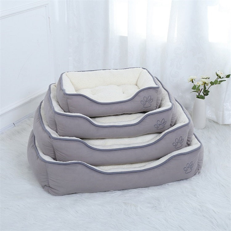 HKM-3067965 Cozy Footprint Embroidery Square Nest for Pets - Available in Coffee and Beige