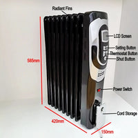 HKM-306835 7-13 Fins Oil-Filled Electric Heater with LCD Display and Remote Control – 1500/2500W Adjustable Thermostat, Overheat & Tip-Over Protection