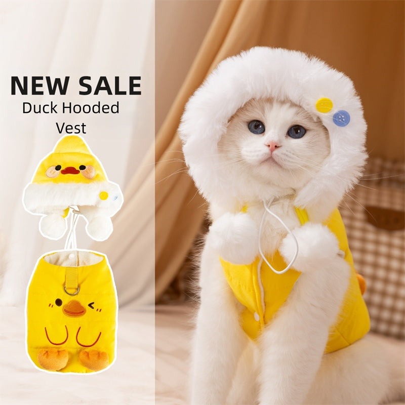 HKM-3068477 Adorable Duck Costume Set for Pets - Quilted Vest and Hat for Cats and Small Dogs, Warm Fleece Fabric