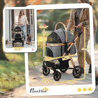 HKM-3068733 Lightweight 3-in-1 Pet Stroller for Small Dogs, Detachable Cabin, Easy-Fold Design, Gray
