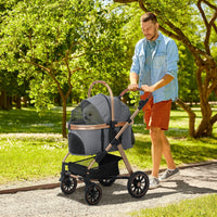 HKM-3068733 Lightweight 3-in-1 Pet Stroller for Small Dogs, Detachable Cabin, Easy-Fold Design, Gray