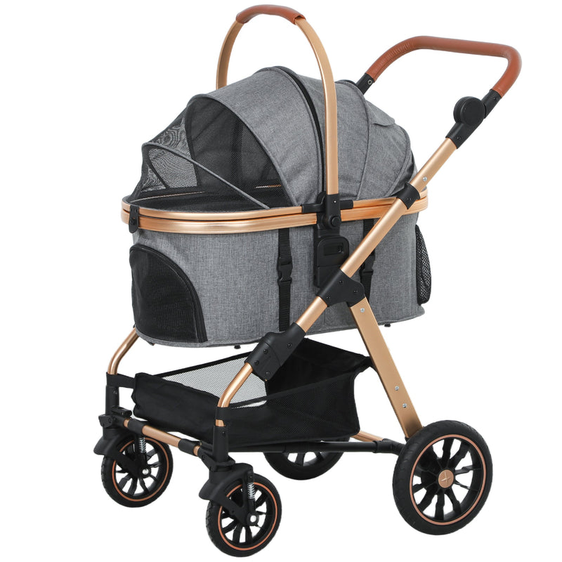 HKM-3068733 Lightweight 3-in-1 Pet Stroller for Small Dogs, Detachable Cabin, Easy-Fold Design, Gray