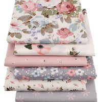 HKM-306899 Botanical Flower Twill Cotton Fabric Set - 6 Pieces, 40x50cm