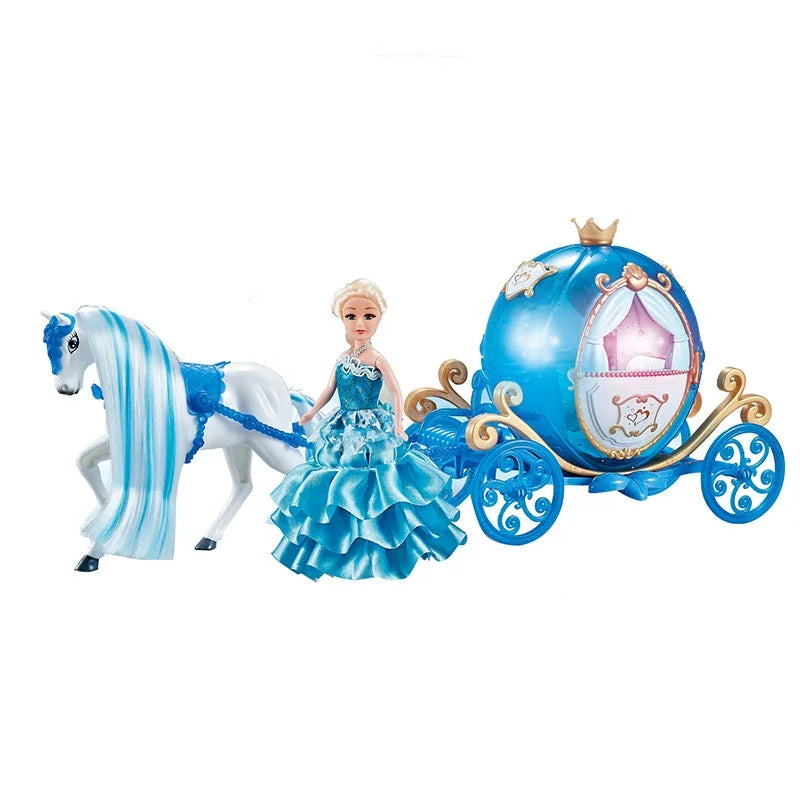 HKM-306899 Musical Princess Horse Carriage Playset with Makeup Accessories for Girls Ages 2-4