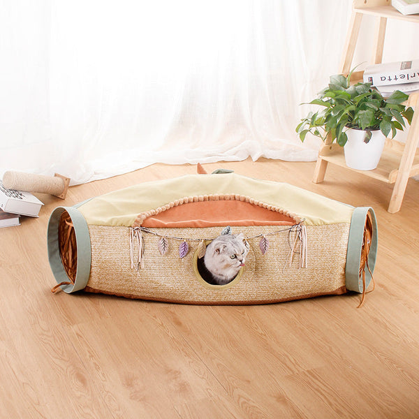 HKM-306899 Totoro-Inspired Cat Litter Roll with Drilling Hole - Avocado & Orange Channels, Suitable for Cats Under 20 kg
