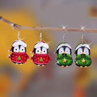 HKM-307027 Cute Penguin Acrylic Earrings for Christmas - Red and Green Cartoon Design, Unisex, 3cm