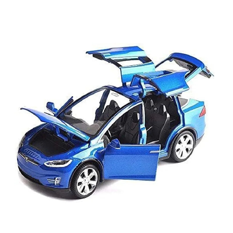 HKM-307027 Diecast 1:32 Scale Tesla Model X Toy Car with Sound and Light Features, Pull Back Action