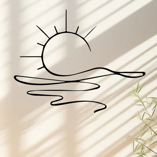 HKM-307155 Minimalist Metal Iron Sunrise Wall Art - Abstract Sun Line Design for Home Decor