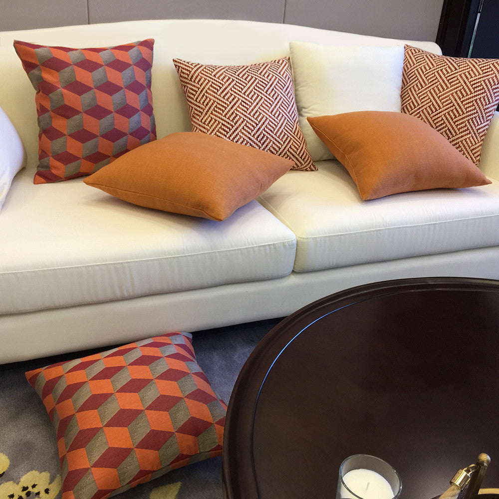 HKM-307283 Orange Three-Dimensional Geometric Pattern Pillow Cover - 45x45cm & 50x50cm Options