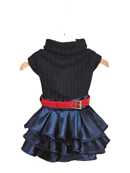 HKM-307283 Wool Princess Skirt Sweater Set for Female Pets in Gray and Navy Blue