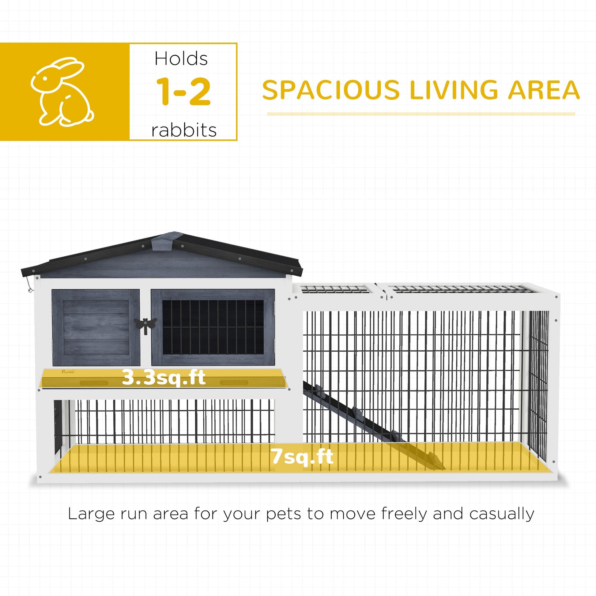 HKM-3073341 Two-Level Outdoor Rabbit Hutch with Openable Top - Dark Gray, Fir Wood Construction, Ideal for Small Animals