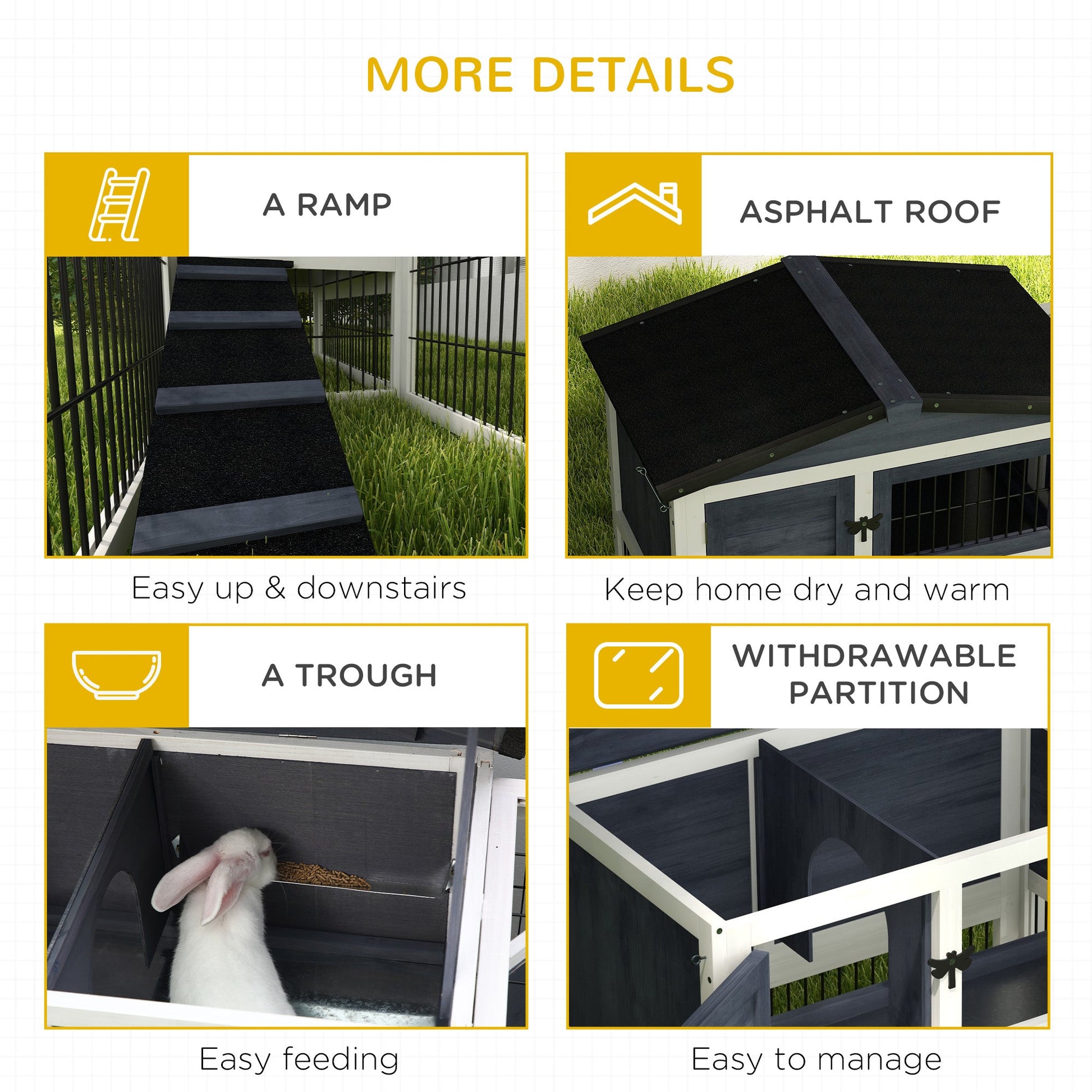 HKM-3073341 Two-Level Outdoor Rabbit Hutch with Openable Top - Dark Gray, Fir Wood Construction, Ideal for Small Animals