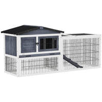 HKM-3073341 Two-Level Outdoor Rabbit Hutch with Openable Top - Dark Gray, Fir Wood Construction, Ideal for Small Animals