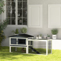 HKM-3073341 Two-Level Outdoor Rabbit Hutch with Openable Top - Dark Gray, Fir Wood Construction, Ideal for Small Animals