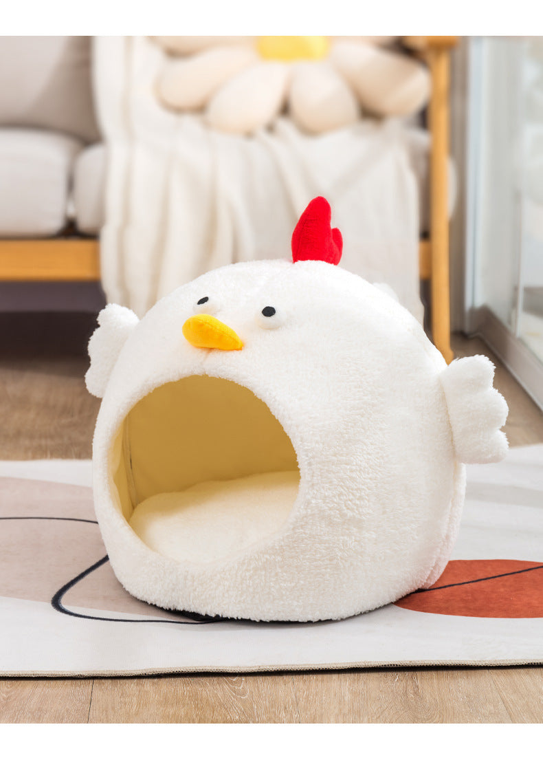 HKM-3073725 Cozy Fleece-Lined Chicken Cat House Pet Bed for Comfortable Retreat