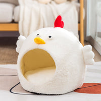 HKM-3073725 Cozy Fleece-Lined Chicken Cat House Pet Bed for Comfortable Retreat