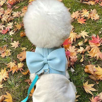 HKM-307411 Handmade Pet Fleece Bow Chest Strap Lead Rope - Light Blue & Light Pink Options Available