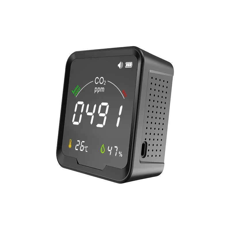 HKM-307411 NDIR CO2 Meter with Temperature and Humidity Display, Model PTH-9C, Desktop Air Quality Monitor
