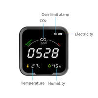 HKM-307411 NDIR CO2 Meter with Temperature and Humidity Display, Model PTH-9C, Desktop Air Quality Monitor