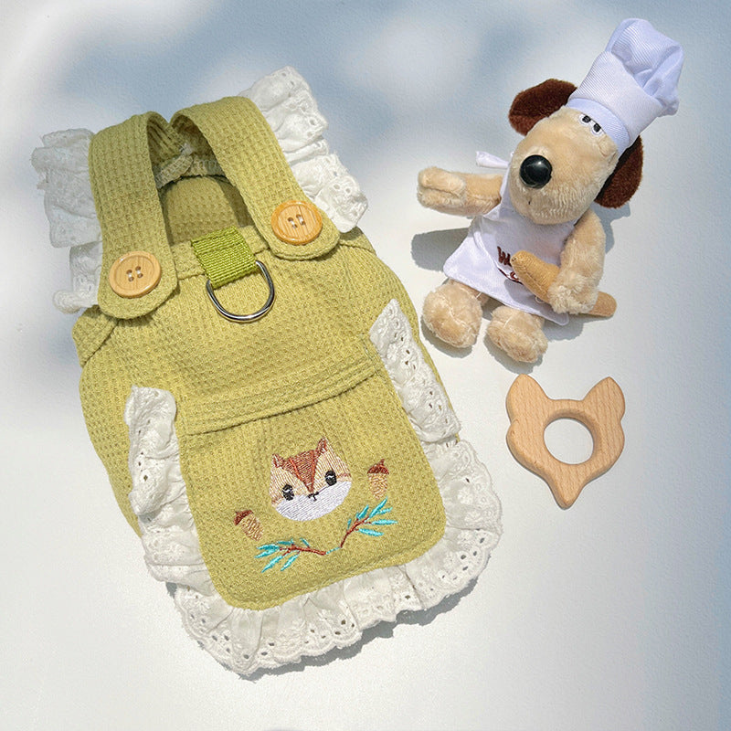 HKM-3075261 Cartoon Pet Vest for Dogs and Cats - Squirrel Waffle in White & Green, Casual Style, Acrylic Material