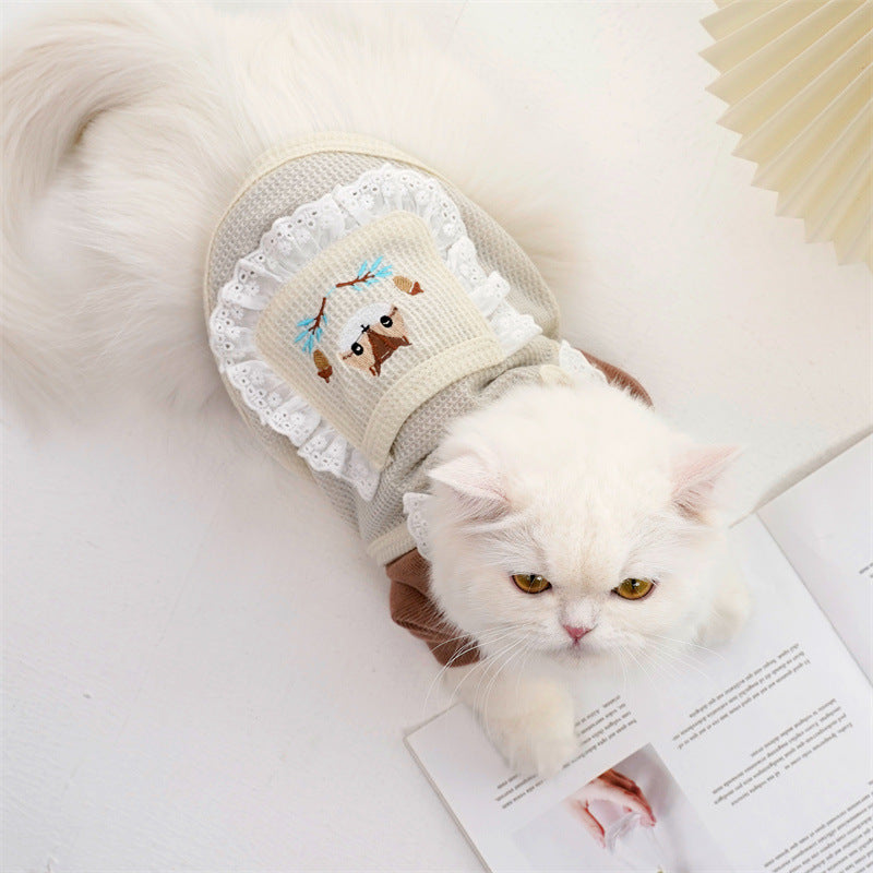 HKM-3075261 Cartoon Pet Vest for Dogs and Cats - Squirrel Waffle in White & Green, Casual Style, Acrylic Material