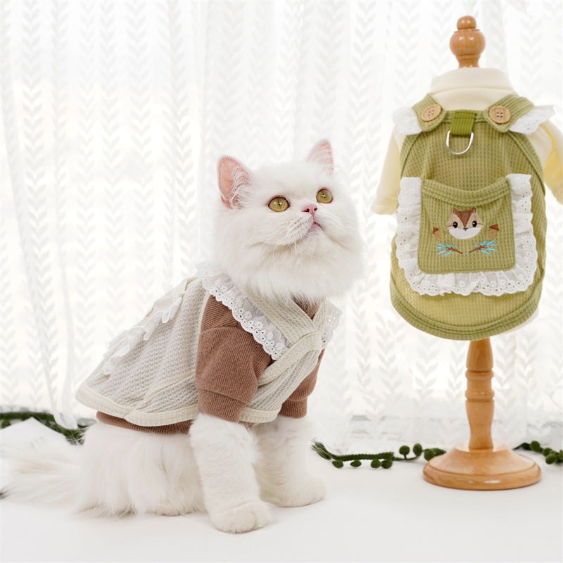 HKM-3075261 Cartoon Pet Vest for Dogs and Cats - Squirrel Waffle in White & Green, Casual Style, Acrylic Material