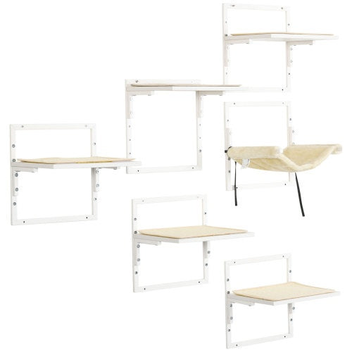 HKM-3075645 Modern Cat Wall Shelves Set with Soft Hammock and Height Adjustable Jumping Platforms